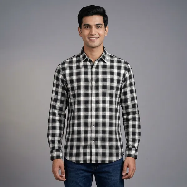 Black_White_Cotton_Regular_Fit_Checked_Shirt_For_Men