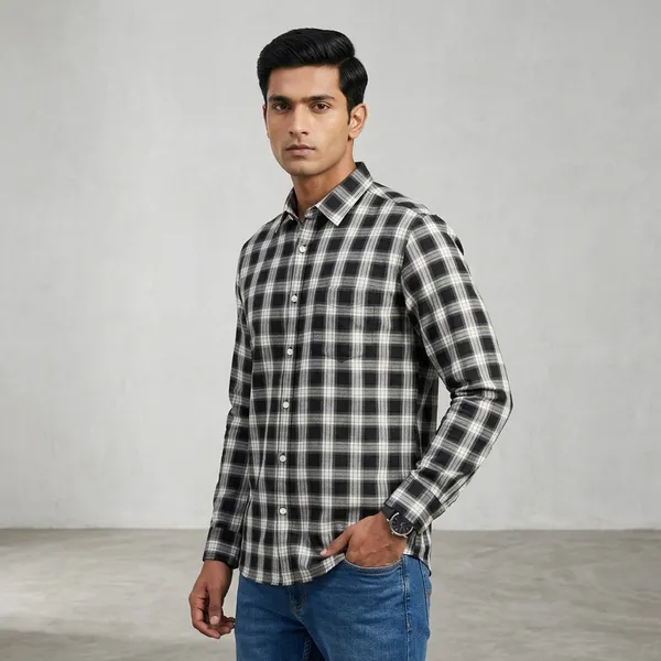 Black_White_Cotton_Regular_Fit_Checked_Shirt_For_Men