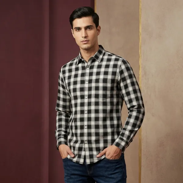 Black_White_Cotton_Regular_Fit_Checked_Shirt_For_Men