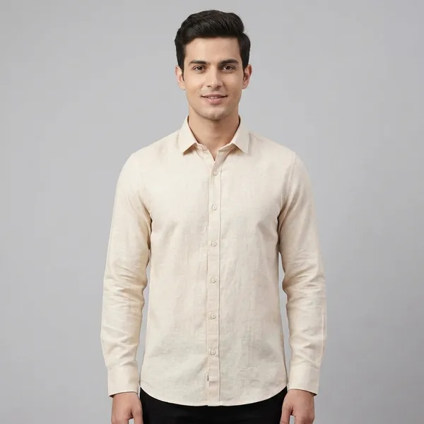 Cream_Linen_Full_Sleeve_Formal_Shirt_For_Men