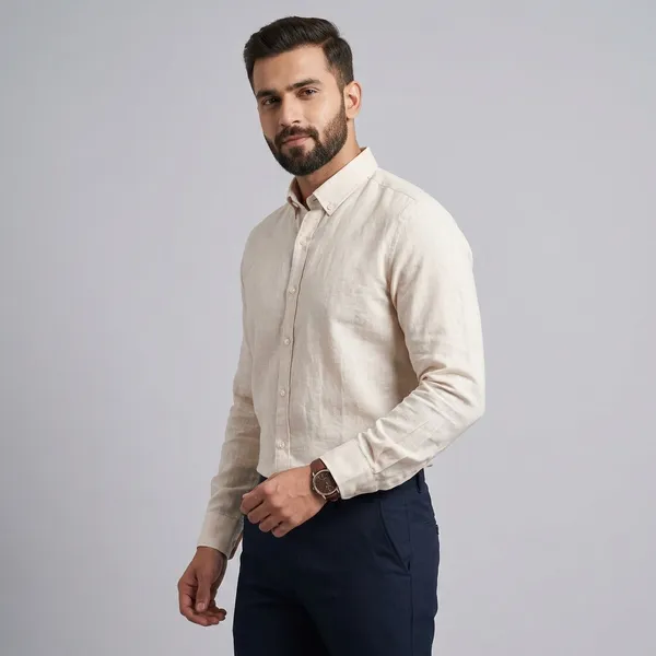 Cream_Linen_Full_Sleeve_Formal_Shirt_For_Men
