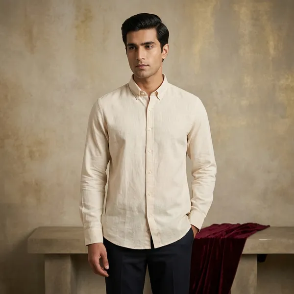 Cream_Linen_Full_Sleeve_Formal_Shirt_For_Men