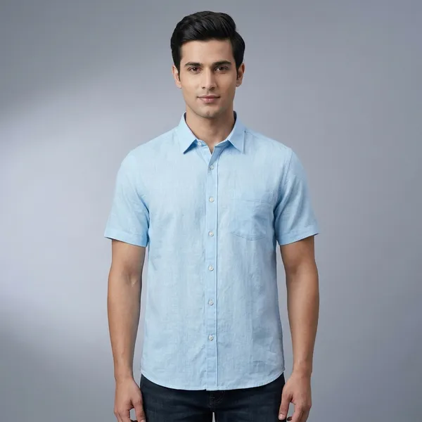 Light_Blue_Linen_Cotton_Regular_Fit_Short_Sleeve_Casual_Shirt_For_Men