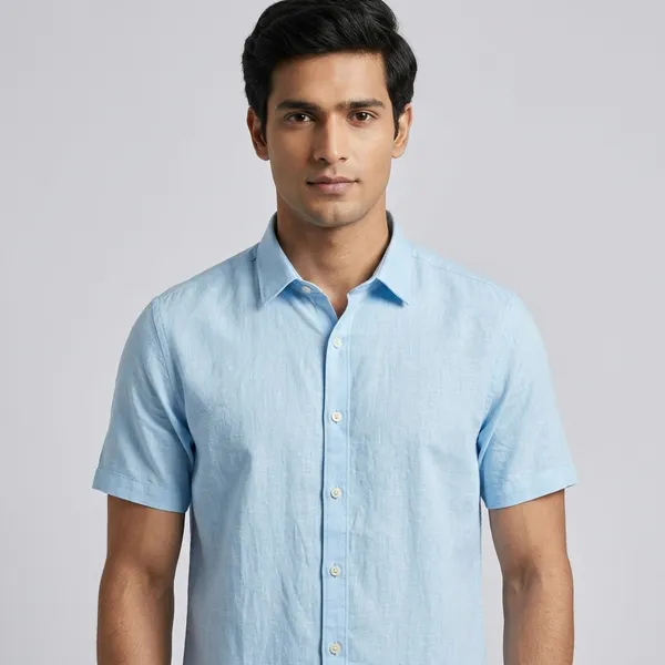 Light_Blue_Linen_Cotton_Regular_Fit_Short_Sleeve_Casual_Shirt_For_Men