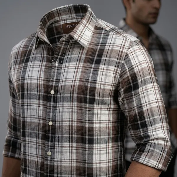 White_Brown_Linen_Cotton_Plaid_Full_Sleeve_Shirt_For_Men