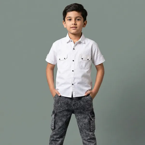 White_Cotton_Shirt_and_Grey_Cargo_Pants_Set_for_Boys