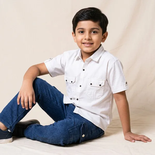 White_Cotton_Shirt_and_Blue_Cargo_Pants_Set_for_Boys