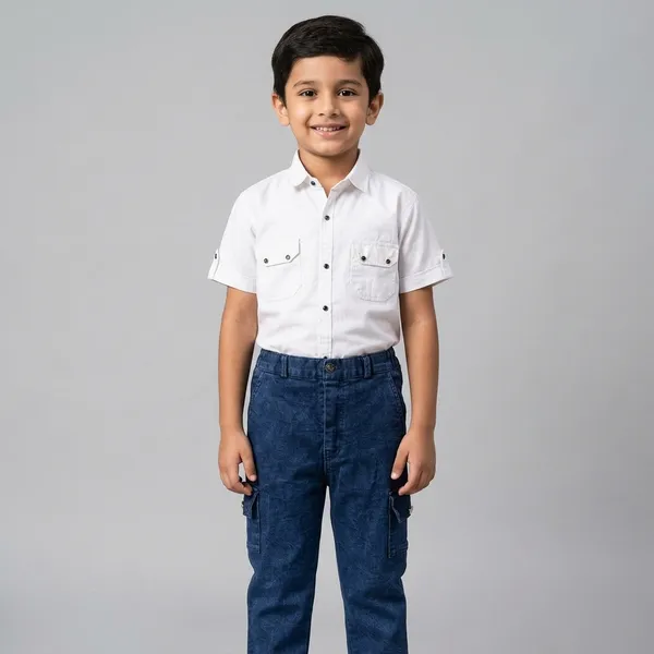 White_Cotton_Shirt_and_Blue_Cargo_Pants_Set_for_Boys