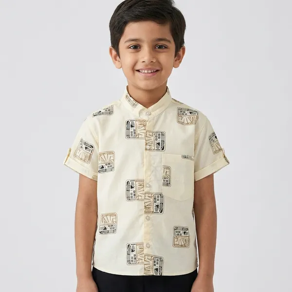Cream_Printed_Short_Sleeve_Shirt_for_Boys