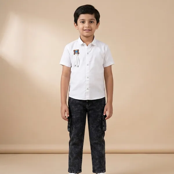 White_Shirt_and_Black_Cargo_Pants_Set_for_Boys