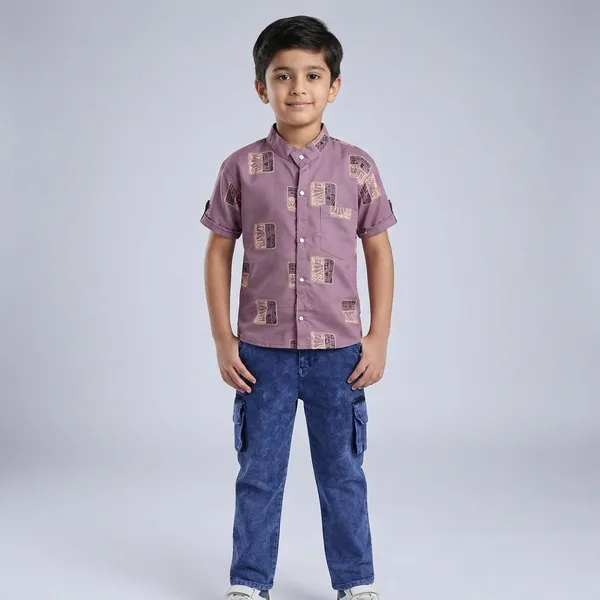 Mauve_Printed_Cotton_Shirt_and_Blue_Cargo_Pants_Set_for_Boys