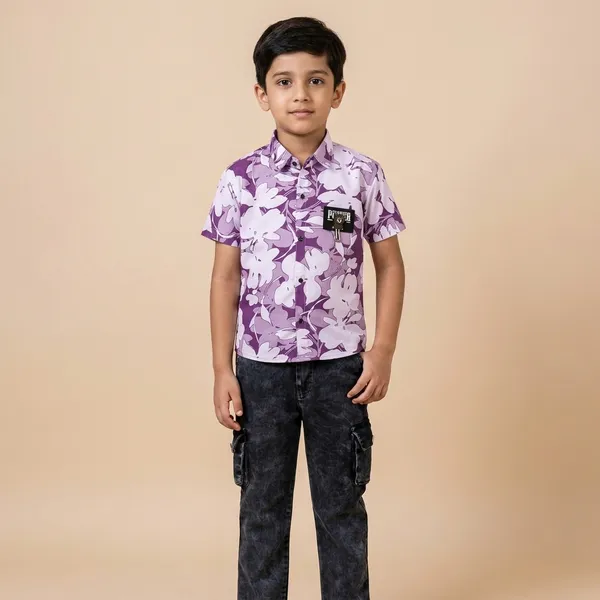 Purple_Floral_Print_Shirt_and_Black_Cargo_Denim_Set_for_Boys