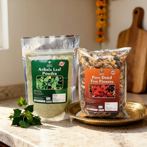 Atibala_Leaf_Ayurvedic_Herbal_Powder_100_G_And_Dried_Palash_Flowers_Skincare_And_Herbal_Use_80_G_Combo_Pack_Of_2