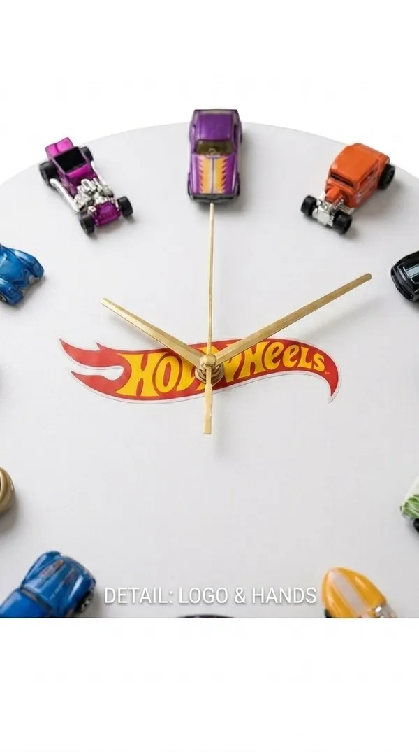 Wood_Automotive_Hot_Wheels_Cars_White_Wall_Clock