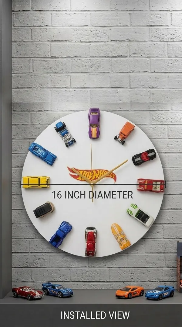 Wood_Automotive_Hot_Wheels_Cars_White_Wall_Clock