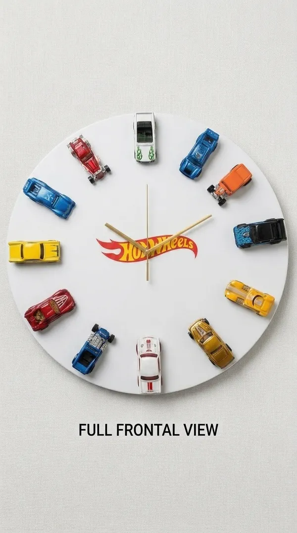 Wood_Automotive_Hot_Wheels_Cars_White_Wall_Clock