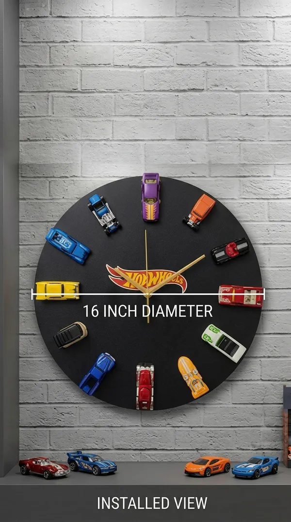 Wood_Automotive_Hot_Wheels_Cars_White_Wall_Clock