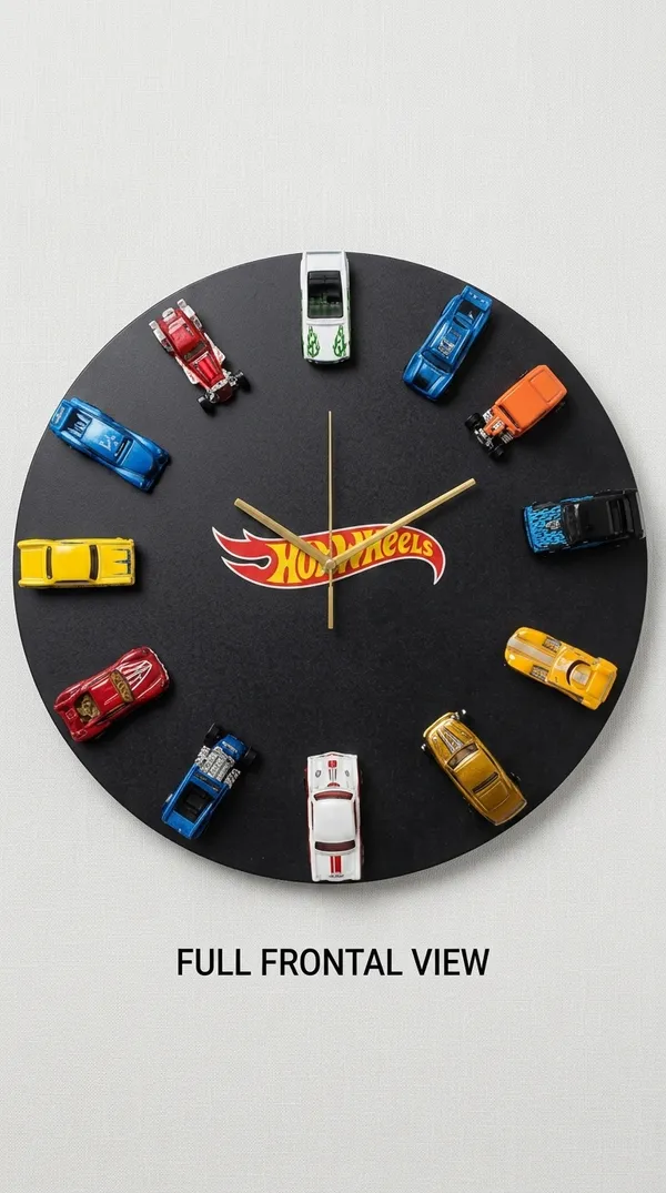 Wood_Automotive_Hot_Wheels_Cars_White_Wall_Clock