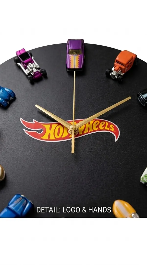 Wood_Automotive_Hot_Wheels_Cars_White_Wall_Clock