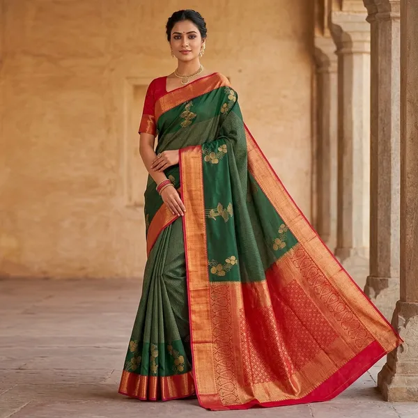 Green_Semi_Kanjivaram_Powerloom_Woven_Traditional_Saree_For_Women