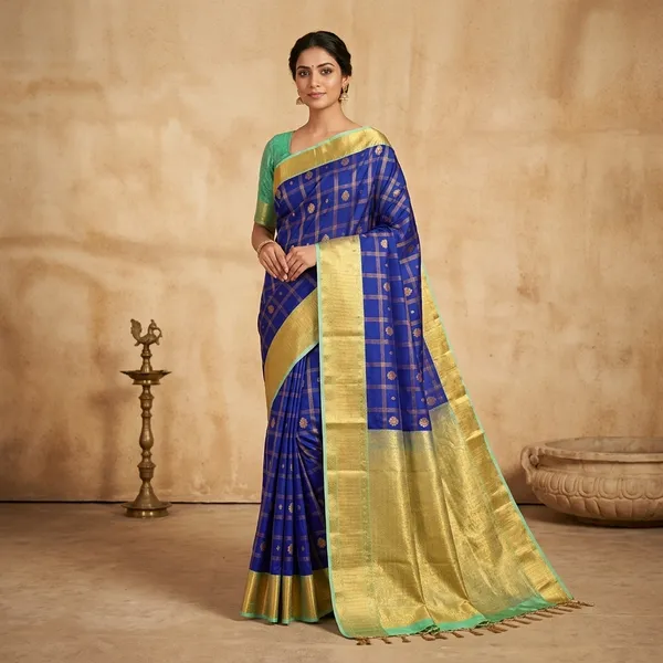 Blue_Semi_Kanjivaram_Powerloom_Zari_Border_Saree_For_Women