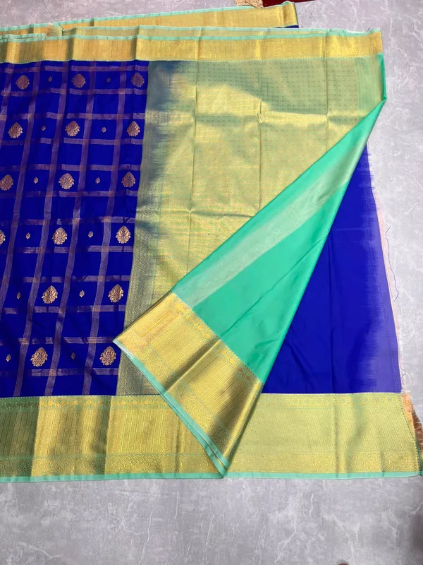 Blue_Semi_Kanjivaram_Powerloom_Zari_Border_Saree_For_Women