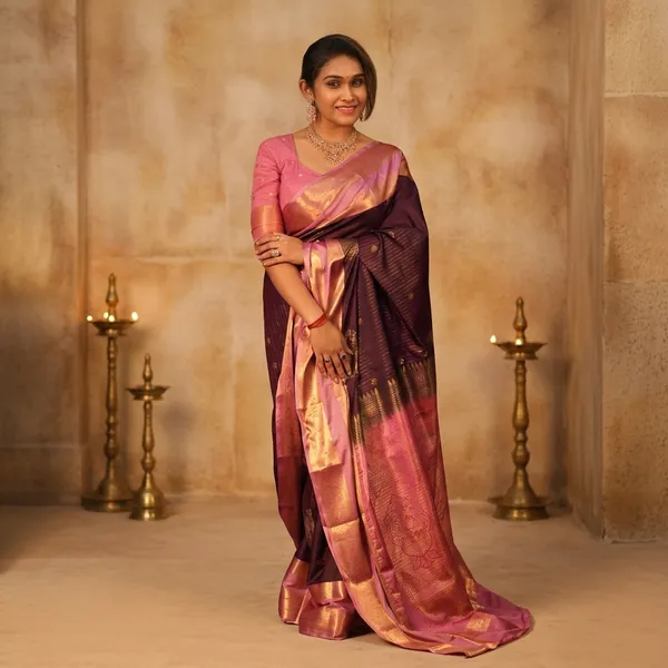Pink_Maroon_Semi_Kanjivaram_Powerloom_Woven_Saree_For_Women