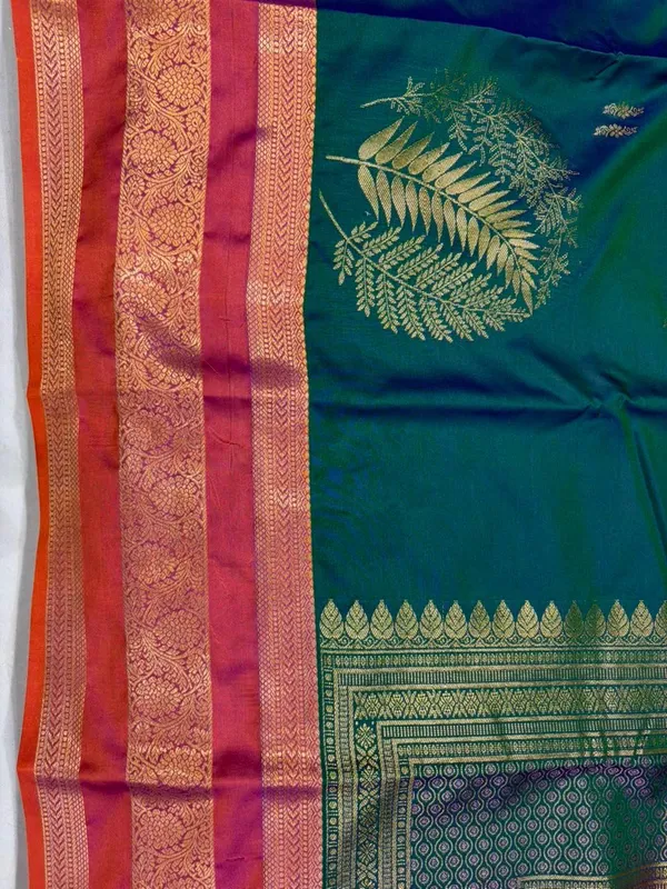 Green_Orange_Semi_Kanjivaram_Powerloom_Woven_Saree_For_Women