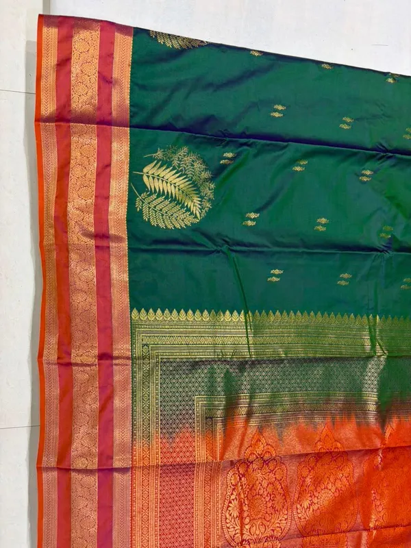 Green_Orange_Semi_Kanjivaram_Powerloom_Woven_Saree_For_Women