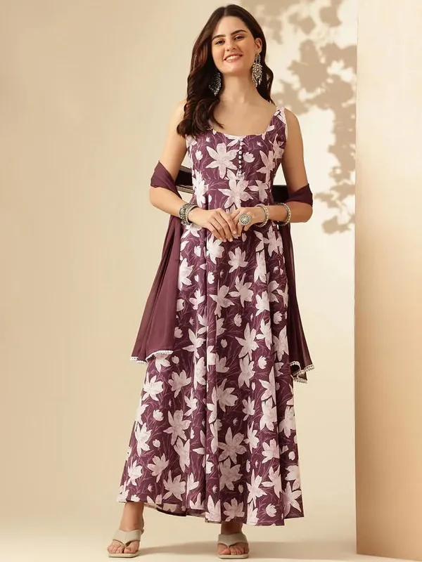 Pure_Cotton_Square_Neck_Sleeveless_Anarkali_Kurta_With_Dupatta