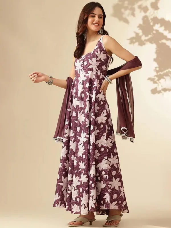 Pure_Cotton_Square_Neck_Sleeveless_Anarkali_Kurta_With_Dupatta