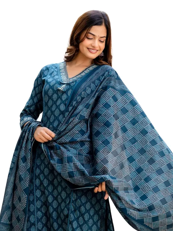 Geometric_Printed_V_Neck_Kurta_With_Trousers_And_Dupatta_Set