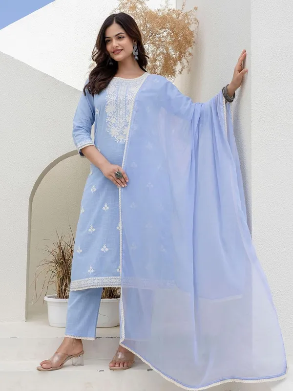 Pure_Cotton_Kurta_With_Trousers_And_Dupatta_Set_For_Women