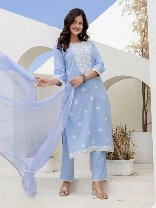 Pure_Cotton_Kurta_With_Trousers_And_Dupatta_Set_For_Women