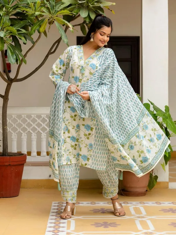 Pure_Cotton_Kurta_With_Trousers_And_Dupatta_Set_For_Women