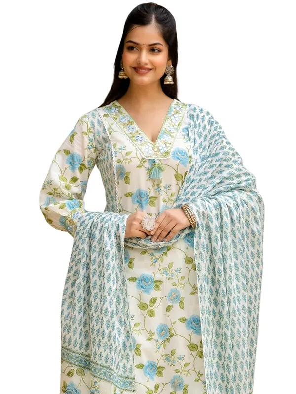 Pure_Cotton_Kurta_With_Trousers_And_Dupatta_Set_For_Women