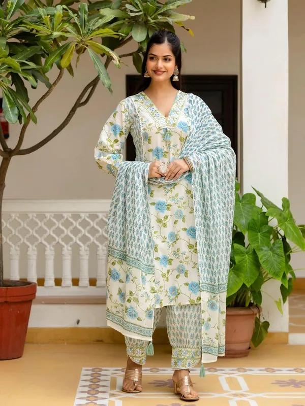 Pure_Cotton_Kurta_With_Trousers_And_Dupatta_Set_For_Women