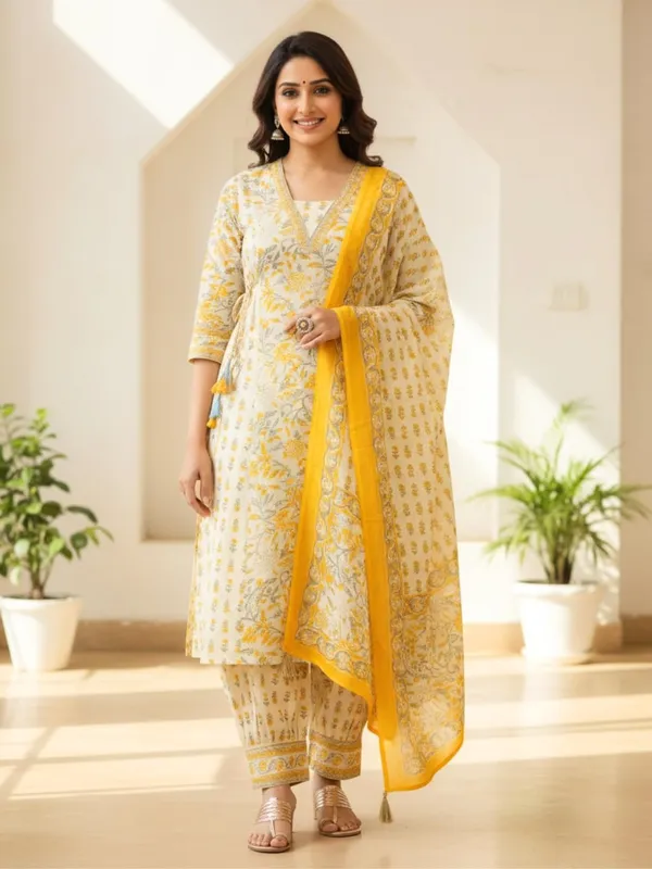 Cotton_Kurta_With_Trousers_And_Dupatta_Set_For_Women