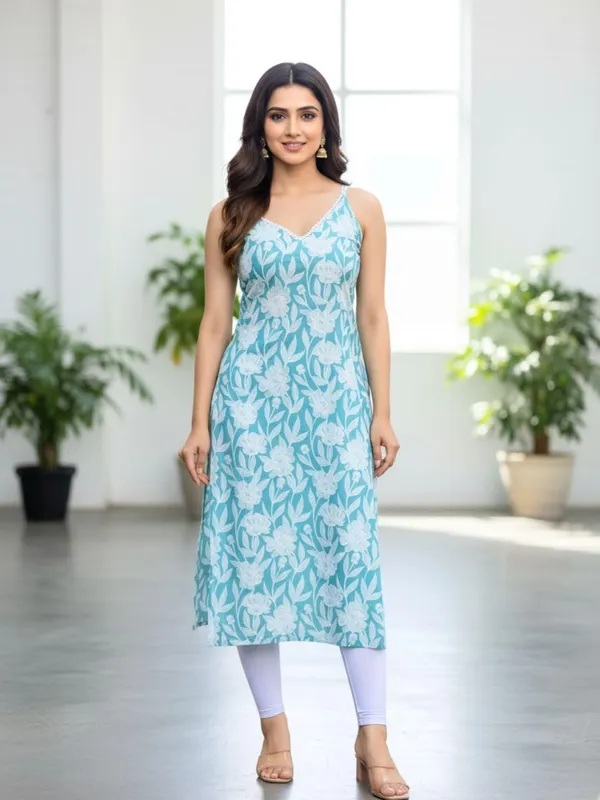 Blue_Pure_Cotton_Sleeveless_V_-Neck_Kurta_For_Women