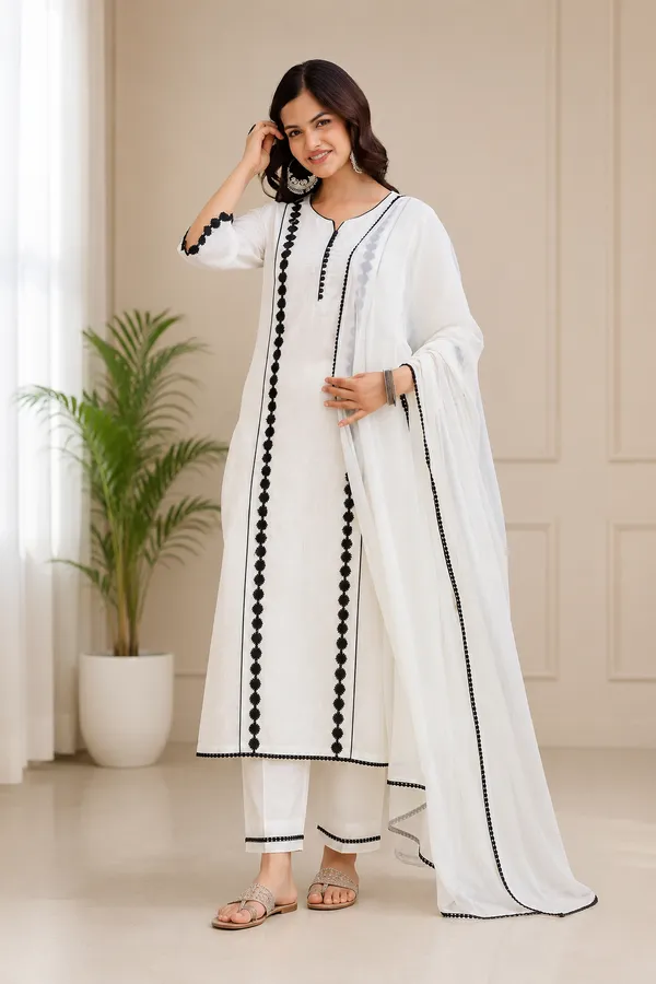 Pure_Cotton_Kurta_With_Trousers_And_Dupatta_Set_For_Women