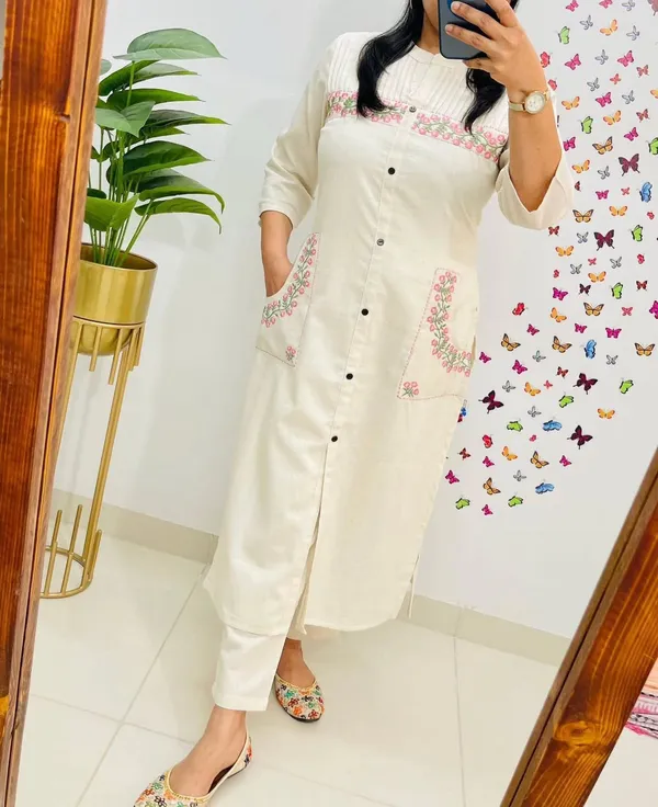 White_Cotton_Straight_Kurta_Pant_Set_For_Women