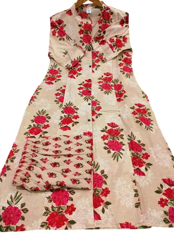 White_Cotton_A-Line_Floral_Print_Kurta_Set_For_Women