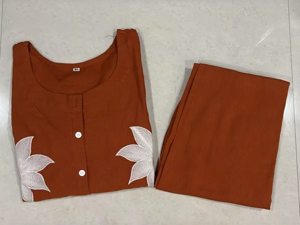 Brown_Cotton_Floral_Applique_Kurti_For_Women