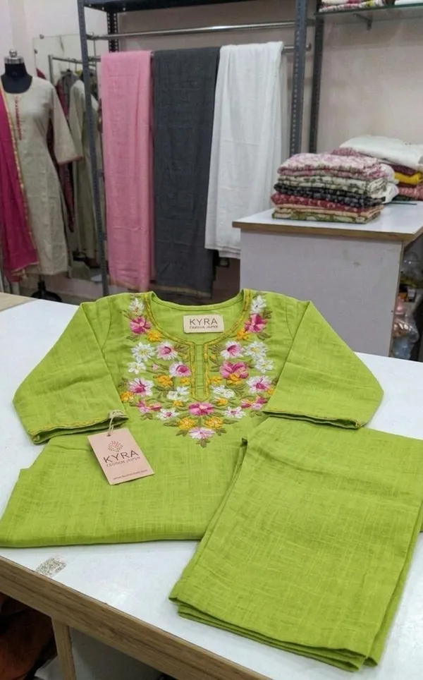 Green_Pure_Cotton_Embroidered_Kurta_Set_For_Women