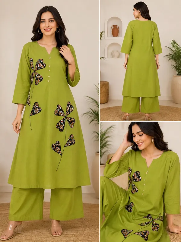Green_Cotton_Straight_Fit_Floral_Kurta_Set_For_Women