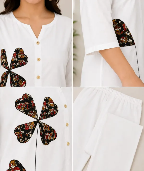 White_Cotton_Applique_Work_Kurta_Set_For_Women