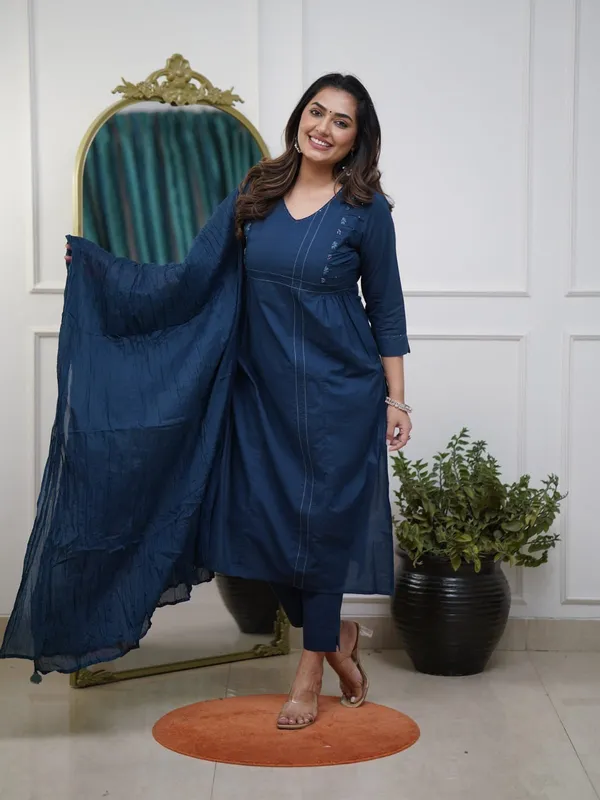 Navy_Cotton_Anarkali_Kurta_Set_For_Women