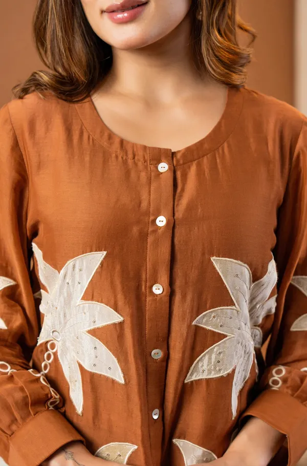 Brown_Cotton_Floral_Applique_Kurti_For_Women