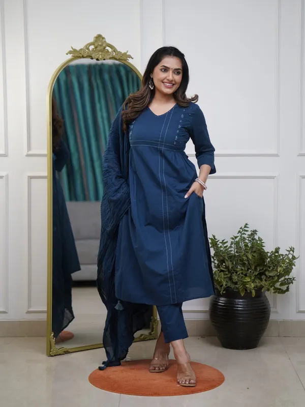 Navy_Cotton_Anarkali_Kurta_Set_For_Women