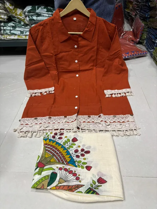 Orange_Cotton_Crochet_Trim_Shirt_For_Women